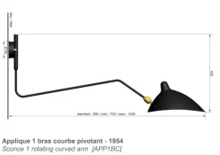 Editions Serge Mouille Væglamper|Spots<Big Wall Lamp w/1 Curved Arm af Serge Mouille