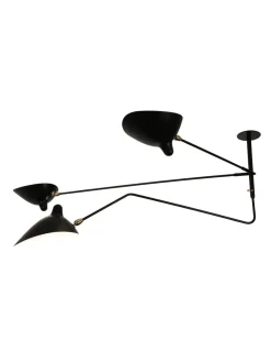Editions Serge Mouille Spots<Ceiling Lamp w/2 Fixed Arms & 1 Curved Rotating Arm af Serge Mouille