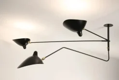 Editions Serge Mouille Spots<Ceiling Lamp w/2 Fixed Arms & 1 Curved Rotating Arm af Serge Mouille