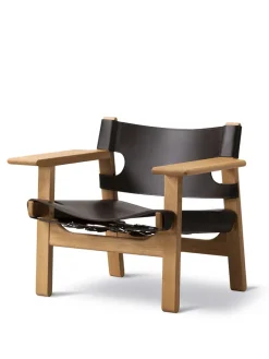 Fredericia Furniture Lænestole<Den Spanske Stol i cognac læder, eg olie af Børge Mogensen