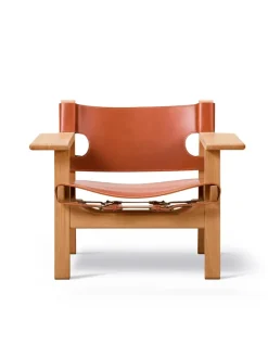 Fredericia Furniture Lænestole<Den Spanske Stol i cognac læder, eg sæbe af Børge Mogensen
