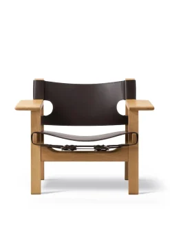 Fredericia Furniture Lænestole<Den Spanske Stol i mørkebrun læder, eg olie af Børge Mogensen