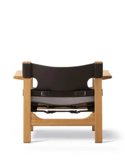 Fredericia Furniture Lænestole<Den Spanske Stol i mørkebrun læder, eg olie af Børge Mogensen