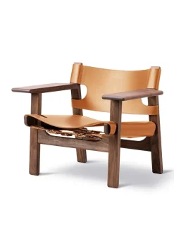 Fredericia Furniture Lænestole<Den Spanske Stol i mørkebrun læder, eg olie af Børge Mogensen