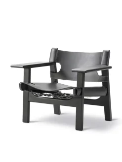 Fredericia Furniture Lænestole<Den Spanske Stol i mørkebrun læder, eg sæbe af Børge Mogensen