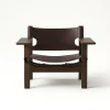 Fredericia Furniture Lænestole<Den Spanske Stol i mørkebrun læder, Røget eg olie af Børge Mogensen