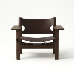 Fredericia Furniture Lænestole<Den Spanske Stol i mørkebrun læder, Røget eg olie af Børge Mogensen