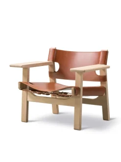 Fredericia Furniture Lænestole<Den Spanske Stol i mørkebrun læder, Røget eg olie af Børge Mogensen