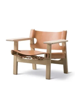 Fredericia Furniture Lænestole<Den Spanske Stol i mørkebrun læder, Røget eg olie af Børge Mogensen