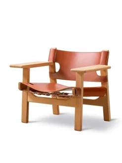 Fredericia Furniture Lænestole<Den Spanske Stol i naturfarvet læder, eg sæbe af Børge Mogensen