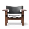 Fredericia Furniture Lænestole<Den Spanske Stol i sort læder, valnød olie af Børge Mogensen