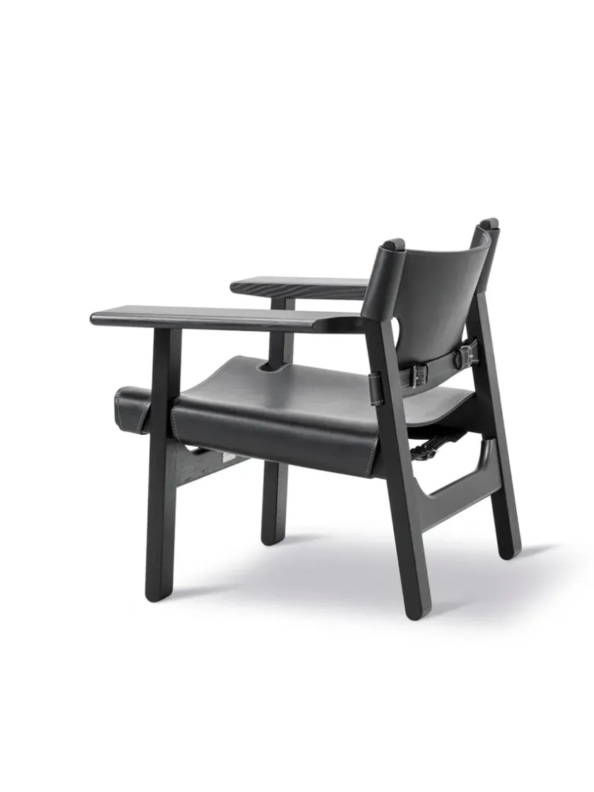 Fredericia Furniture Lænestole<Den Spanske Stol i sort læder, valnød olie af Børge Mogensen