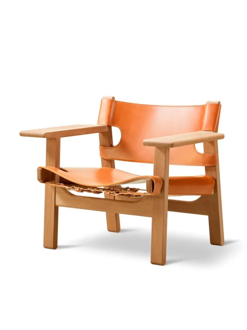 Fredericia Furniture Lænestole<Den Spanske Stol i sort læder, eg sort lak af Børge Mogensen