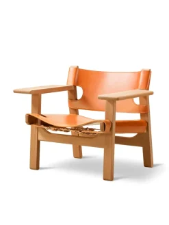 Fredericia Furniture Lænestole<Den Spanske Stol i sort læder, røget eg olie af Børge Mogensen