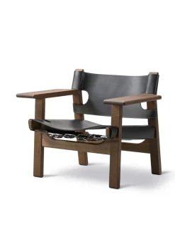 Fredericia Furniture Lænestole<Den Spanske Stol i sort læder, røget eg olie af Børge Mogensen