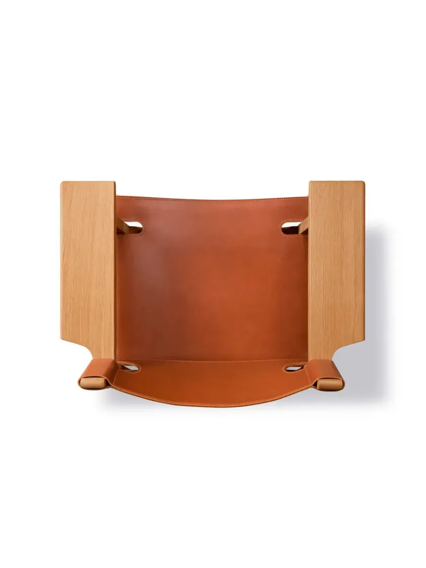 Fredericia Furniture Lænestole<Den Spanske Stol i sort læder, eg olie af Børge Mogensen