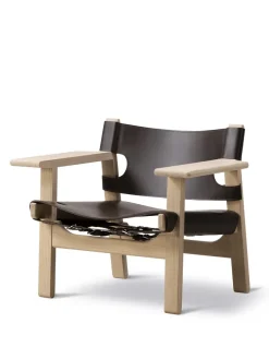 Fredericia Furniture Lænestole<Den Spanske Stol i sort læder, eg olie af Børge Mogensen