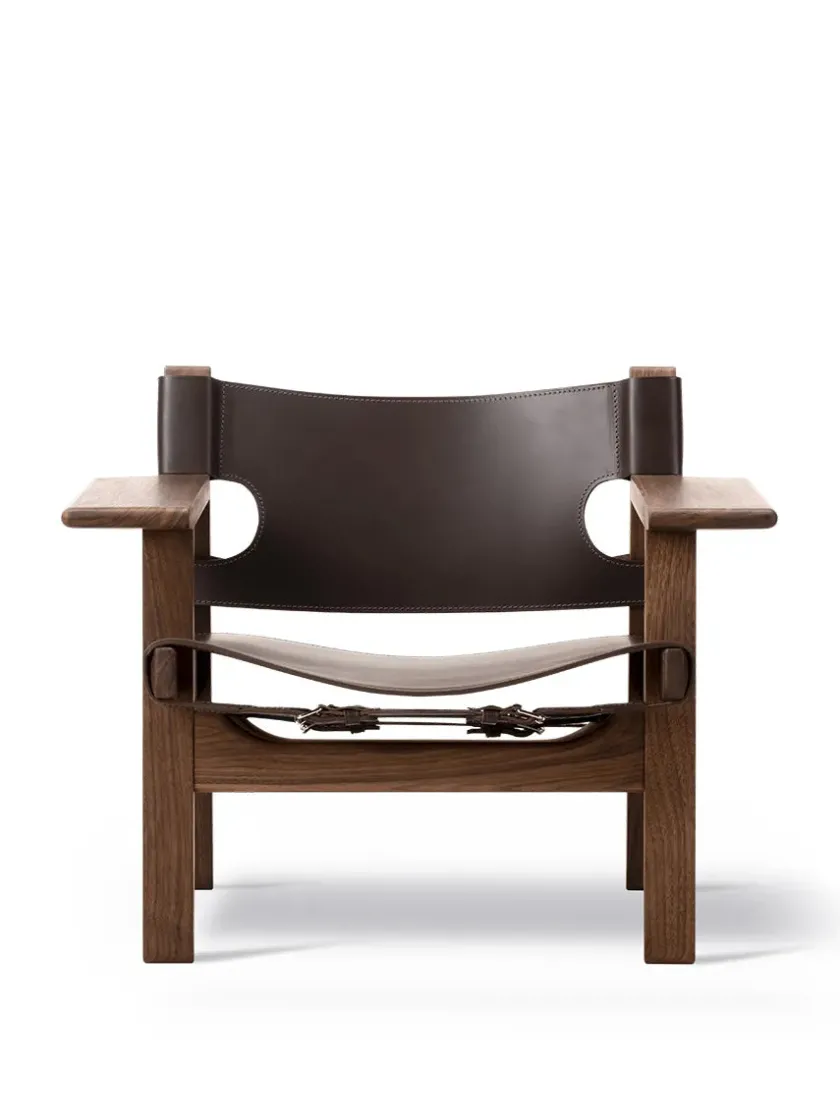 Fredericia Furniture Lænestole<Den Spanske Stol i sort læder, eg olie af Børge Mogensen