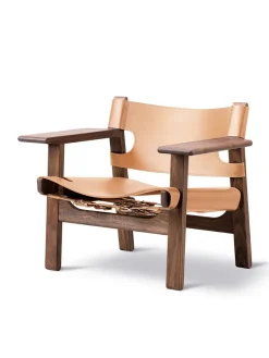 Fredericia Furniture Lænestole<Den Spanske Stol i sort læder, eg olie af Børge Mogensen