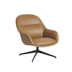 Muuto Loungestole|Lænestole<Fiber Lounge Armchair, Refine cognac læder, anthracite swivel base fra