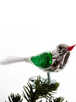 Brink Nordic Juletræspynt<Fugl m. Klemme 10 cm, sølvfarvet/rød fra