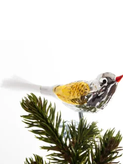 Brink Nordic Juletræspynt<Fugl m. Klemme 10 cm, sølvfarvet/rød fra