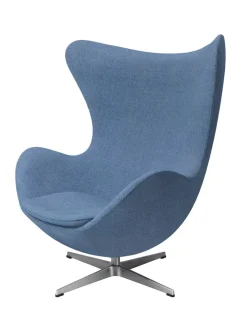 Fritz Hansen Lænestole<Ægget, sort læder/aluminium af Arne Jacobsen