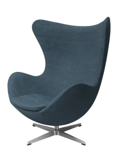Fritz Hansen Lænestole<Ægget, sort læder/aluminium af Arne Jacobsen