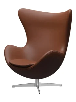 Fritz Hansen Lænestole<Ægget, sort læder/aluminium af Arne Jacobsen