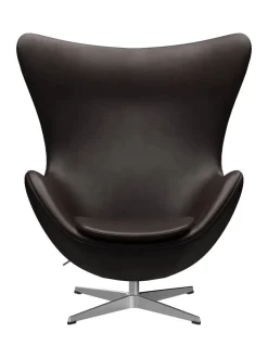 Fritz Hansen Lænestole<Ægget, sort læder/aluminium af Arne Jacobsen
