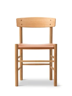 Fredericia Furniture Spisebordsstole<J39 Folkestolen Sædepolstret, Cognac Læder af Børge Mogensen