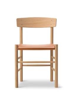 Fredericia Furniture Spisebordsstole<J39 Folkestolen Sædepolstret, Cognac Læder af Børge Mogensen