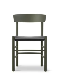 Fredericia Furniture Spisebordsstole<J39 Folkestolen Sædepolstret, Sort Læder af Børge Mogensen