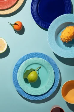 Lyngby Porcelæn Service<Rhombe dyb tallerken, turkis Ø24,5 cm fra