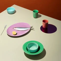 Lyngby Porcelæn Service<Rhombe dyb tallerken, turkis Ø24,5 cm fra