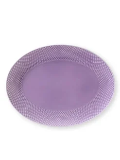 Lyngby Porcelæn Service<Rhombe ovalt fad, lys lilla fra