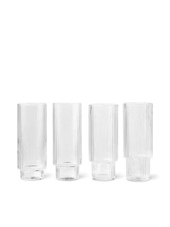 Ferm Living Gaver Til Hende|Service<Ripple Long Drink Glasses Clear, sæt á 4 fra