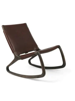 Mater Gyngestole<Rocker gyngestol, grå eg med mustang farvet læder fra