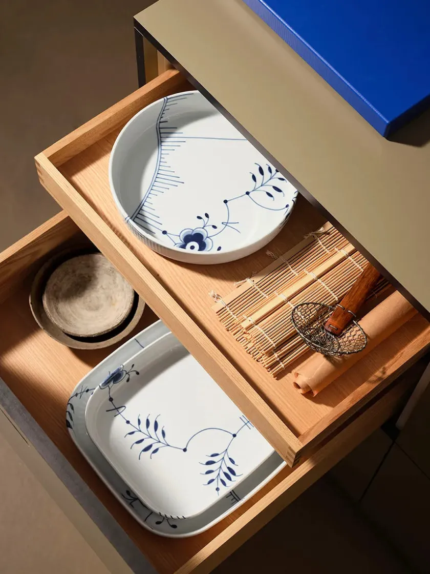 Royal Copenhagen Service<Blå Mega Riflet, firkantet ovnfast fad 25 x 25cm