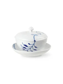 Royal Copenhagen Service<Blå Mega Riflet, skål m. låg og underkop 38 cl