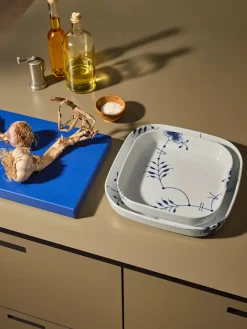 Royal Copenhagen Service<Blå Mega Riflet, firkantet ovnfast fad 30 x 30cm