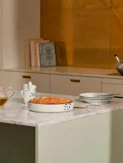 Royal Copenhagen Service<Blå Mega Riflet, rundt ovnfast fad 27 cm