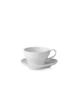 Royal Copenhagen Service<Hvid Elements, kop med underkop 26 cl