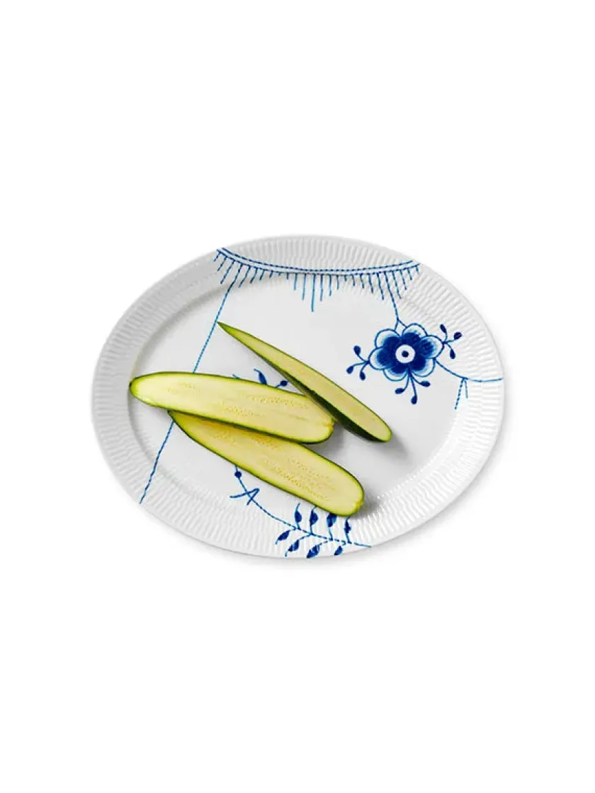 Royal Copenhagen Gaver Til Hende|Service<Hvid Riflet, oval tallerken 34 cm