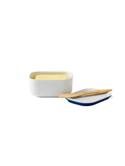 Royal Copenhagen Service<Hvid Riflet, smørskål med låg