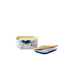 Royal Copenhagen Service<Hvid Riflet, smørskål med låg