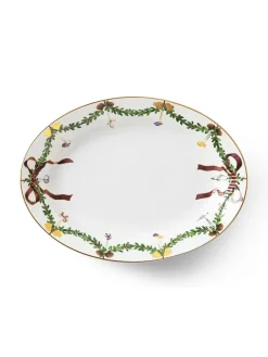 Royal Copenhagen Juleborddækning|Service<Stjerne Riflet Jul Fad ovalt, 34 cm