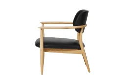 Stellar Works Lænestole<Slow lounge chair med armlæn fra i egetræ og sort læder