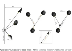 Editions Serge Mouille Væglamper|Spots<Spider Big Wall Lamp w/3 Fixed Arms af Serge Mouille