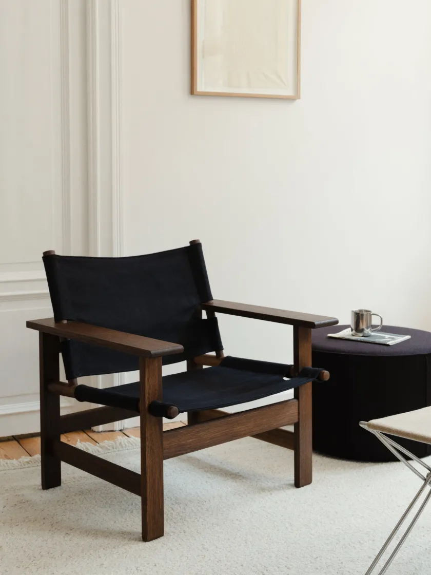 Fredericia Furniture Loungestole|Lænestole<The Canvas Chair, lys olieret eg natur canvas af Børge Mogensen